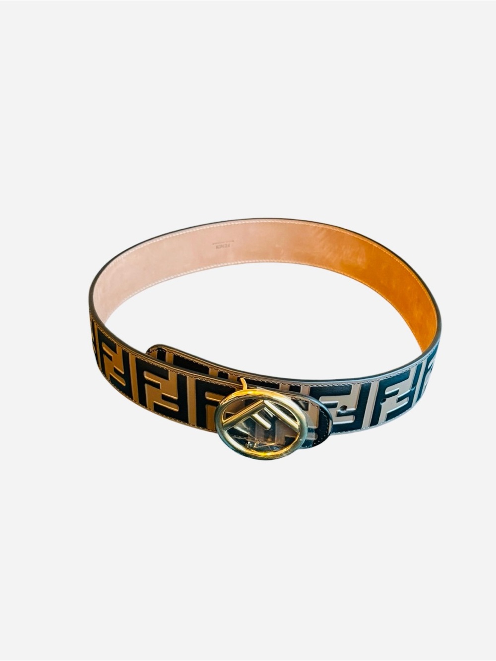 Fendi F Is Fendi Black & Brown Monogram Embossed Leather Belt 65cm/26in (Small)